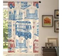 Mexpekil London Bridge Bus Love Pattern Voile Curtains 78 Drop, Semi Sheer Curtains for Living Room Bedroom Home Kitchen, 55 inches Wide, 1 Panel