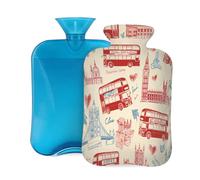 Mexpekil London Bus Big Ben City Elements Hot Water Bottle with Cover, 2L PVC Hot Water Bag for Pain Relief, Feet, Back, Warmth