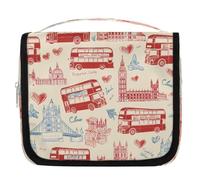 Mexpekil London Bus Big Ben City Elements Toiletry Bag for Women Men Ladies, Waterproof Hanging Travel Wash Bag with Hook, Cosmetic Makeup Bag Organiser