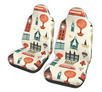 Mexpekil London Inspired Pattern 2PCS Car Seat Covers Universal Car Seat Protector Full Wrap Cars Interior Accessories for Men Women