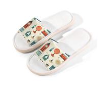 Mexpekil London Inspired Pattern Linen Slippers for Women Men Non-Slip House Shoes Open Toe Summer Sliders Slip on Indoor Outdoor Slipper (7-8)