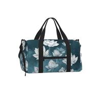 Mexpekil Lotus Flowers Blue White Gym Bag with Shoe Compartment Waterproof Duffel Bag Large Overnight Weekend Bags Travel Holdall for Women Men Teens