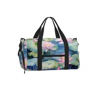 Mexpekil Lotus Leaves Gym Bag with Shoe Compartment Waterproof Duffel Bag Large Overnight Weekend Bags Travel Holdall for Women Men Teens