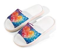 Mexpekil Love Heart Neon Linen Slippers for Women Men Non-Slip House Shoes Open Toe Summer Sliders Slip on Indoor Outdoor Slipper (8.5-9)