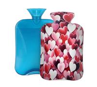Mexpekil Love Heart Print Pattern Hot Water Bottle with Cover, 2L PVC Hot Water Bag for Pain Relief, Feet, Back, Warmth