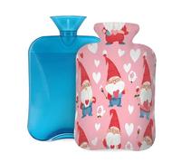 Mexpekil Love Heart Rose Gnomes Hot Water Bottle with Cover, 2L PVC Hot Water Bag for Pain Relief, Feet, Back, Warmth