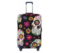 Mexpekil Luggage Cover Dust Proof Suitcase Cover Sugar Skull Halloween Skeleton Floral Day of The Dead Elastic Washable Stretch Suitcase Protector, Travel Suitcase Cover Fit 18-21 Inch Luggage
