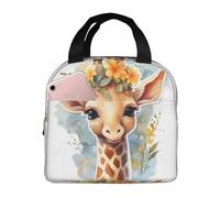 Mexpekil Lunch Bag for Travel Work Picnic, Beautiful Giraffe with Flowers Funny Cartoon Print Reusable Bento Box Lunch Tote Bag, Handbags Case High Capacity for Kids and Adults