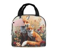 Mexpekil Lunch Bag for Travel Work Picnic, Cartoon Foxes in The Flowers Animals Print Reusable Bento Box Lunch Tote Bag, Handbags Case High Capacity for Kids and Adults