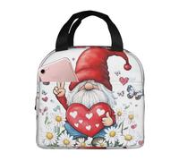 Mexpekil Lunch Bag for Travel Work Picnic, Christmas Gnomes with Love Heart Daisy Flowers Pattern Reusable Bento Box Lunch Tote Bag, Handbags Case High Capacity for Kids and Adults