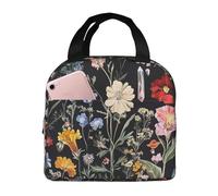 Mexpekil Lunch Bag for Travel Work Picnic, Spring Floral Flowers Plants Reusable Bento Box Lunch Tote Bag, Handbags Case High Capacity for Kids and Adults