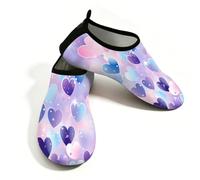 Mexpekil Magic Blue Purple Love Heart Water Shoes for Women Men Quick Dry Non Slip Barefoot Aqua Shoes for Beach Swim, XL