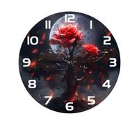 Mexpekil Magic Rose Tree Moon Black Silent Wall Clock Non Ticking 25cm Round Wall Clocks Battery Operated Modern Decorative Clock for Living Room Kitchen Bedroom Office