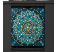 Mexpekil Mandala Teal Lotus Floral Dishwasher Magnet Cover | 23x26inch Reusable Dish Washer Covers Decorative Dishwasher Front Panel Magnetic Cover Sticker for Kitchen Appliances