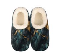 Mexpekil Marble Dark Blue Women's & Men's Slippers with Fluffy Collar Winter Warm House Slippers Anti-Slip Indoor House Shoes Gifts for Mum Dad (Sizes UK 6-7)