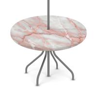 Mexpekil Marble Pink Round Tablecloth with Umbrella Hole and Zipper Wipeable Fitted Table Cover with Elastic Edge Waterproof Table Protector for Patio (fit for 36''-44'' table)