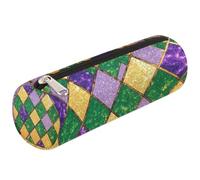 Mexpekil Mardi Gras Glitter Morocco Pattern Pencil Case for Girls Boys Stationery Pouch Organiser Small School Supply Bag for Students Office