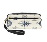 Mexpekil Marine Compass Pattern Pencil Case Compass Travel Makeup Pouch Pen Bag Holder Purse Leather Cosmetic Makeup Brush Bag Stationery Box for Kids Girls Boy School Office Supplies