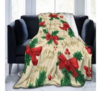 Mexpekil Merry Christmas Holly Leaves Blankets Soft Cozy Throw Blanket Fluffy Flannel Fleece Blanket for Sofa Bed Camping Travel 102x76cm(40"x30")