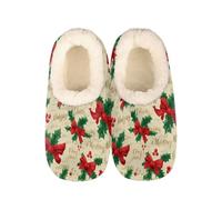 Mexpekil Merry Christmas Holly Leaves Women's & Men's Slippers with Fluffy Collar Winter Warm House Slippers Anti-Slip Indoor House Shoes Gifts for Mum Dad (Sizes UK 4-5)
