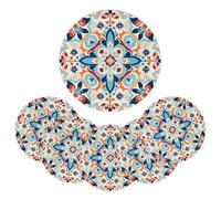 Mexpekil Mexican Ethnic Ceramic Tile Placemats Set of 6 Heat Resistant Round Table Mats Woven Placemats for Dining Table Kitchen, 38 cm