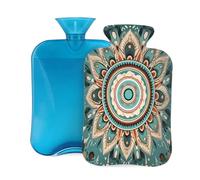Mexpekil Mexican Ethnic Mandala Hot Water Bottle with Cover, 2L PVC Hot Water Bag for Pain Relief, Feet, Back, Warmth