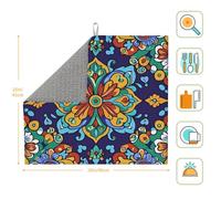 Mexpekil Mexican Floral Tile Mandala Dish Drying Mat for Kitchen Counter Reversible Absorbent Coffee Mat Washable Quick-Dry Drainer Sink Mats for Plates Cups Pots 40x45cm