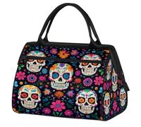 Mexpekil Mexican Skulls Flowers Pattern Travel Duffel Bag Waterproof Gym Bag Carry On Weekend Overnight Bags Large Hand Luggage Tote Bags for Women Men Kids