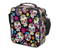 Mexpekil Mexican Sugar Skull Floral Kids Lunch Bag Boys Girls, Square Thermal Insulated Lunch Box, Reusable Cooler Tote for School Picnic Travel