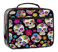 Mexpekil Mexican Sugar Skull Floral Kids Lunch Bag, Insulated Lunch Box for Boys Girls, Leakproof Thermal Lunch Tote Cooler Bag for School Work