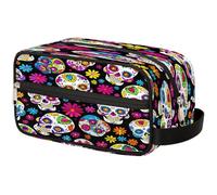 Mexpekil Mexican Sugar Skull Floral Toiletry Bag Organizer Wash Bag Cosmetic Makeup Bag Storage Pouch Travel Case for Women Men Boys Girls