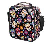 Mexpekil Mexican Sugar Skull Flower Kids Lunch Bag Boys Girls, Square Thermal Insulated Lunch Box, Reusable Cooler Tote for School Picnic Travel
