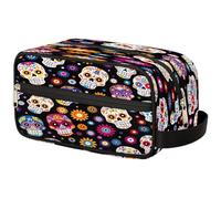 Mexpekil Mexican Sugar Skull Flower Toiletry Bag Organizer Wash Bag Cosmetic Makeup Bag Storage Pouch Travel Case for Women Men Boys Girls