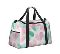 Mexpekil Mint Green Pink Hearts Duffel Bag Large Carry On Hand Luggage Bags Waterproof Weekender Bags Foldable Tote Bag for Travel Sports Gym Dance
