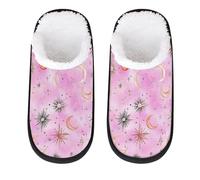 Mexpekil Moons Stars Pink Art Fluffy Slippers for Women Men L