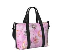 Mexpekil Moons Stars Pink Art Travel Duffel Bag Waterproof Sports Gym Bag Large Weekend Overnight Bags for Women Men Foldable Carry On Luggage Tote Bag for Flight