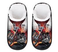 Mexpekil Motorcycle With Flames Fluffy Slippers for Women Men M
