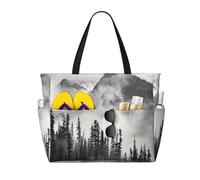 Mexpekil Mountain Forest Large Beach Bags for Women Men Waterproof Sandproof Beach Tote Bag with Zip and Pockets Foldable Summer Holiday Handbags for Travel Pool Seaside