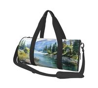 Mexpekil Mountain Forest River Nature Foldable Gym Bag Carry On Travel Duffle Bags Waterproof Woman Men Hand Luggage Bag Large Weekend Overnight Bags for Sports Dance with Removable Strap