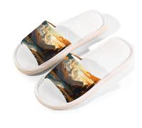 Mexpekil Mountain River Tree Linen Slippers for Women Men Non-Slip House Shoes Open Toe Summer Sliders Slip on Indoor Outdoor Slipper (6-6.5)