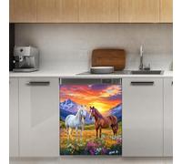 Mexpekil Mountains Flowers Horse Dishwasher Magnet Cover 21x26Inch Decorative Dish Washer Sticker for Front Door Waterproof Kitchen Appliance Panel Magnetic Decal