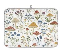 Mexpekil Mushroom Wildflower Flowers Pattern Dish Drying Mat 18x24 in, Absorbent Kitchen Counter Mats Dish Drainer Pad, Quick Dry Coffee Bar Mat
