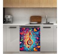 Mexpekil Music Note Hearts Neon Dishwasher Magnet Cover 21x26Inch Decorative Dish Washer Sticker for Front Door Waterproof Kitchen Appliance Panel Magnetic Decal