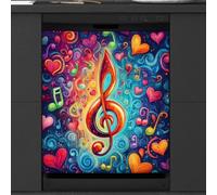 Mexpekil Music Note Hearts Neon Dishwasher Magnet Cover | Reusable Dish Washer Covers Decorative Dishwasher Front Panel Magnetic Cover Sticker for Kitchen Appliances 21x26inch
