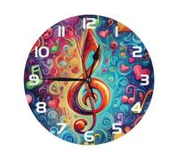 Mexpekil Music Note Hearts Neon White Silent Wall Clock Non Ticking 25cm Round Wall Clocks Battery Operated Modern Decorative Clock for Living Room Kitchen Bedroom Office