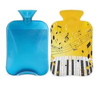 Mexpekil Music Notes Piano Keys Hot Water Bottle with Cover, 2L PVC Hot Water Bag for Pain Relief, Feet, Back, Warmth