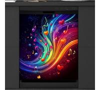 Mexpekil Musical Notes Hearts Neon Dishwasher Magnet Cover | 23x26inch Reusable Dish Washer Covers Decorative Dishwasher Front Panel Magnetic Cover Sticker for Kitchen Appliances