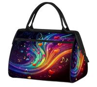 Mexpekil Musical Notes Hearts Neon Travel Duffel Bag Waterproof Gym Bag Carry On Weekend Overnight Bags Large Hand Luggage Tote Bags for Women Men Kids