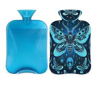 Mexpekil Mystical Gothic Skull Butterfly Hot Water Bottle with Cover, 2L PVC Hot Water Bag for Pain Relief, Feet, Back, Warmth