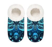 Mexpekil Mystical Gothic Skull Butterfly Women's Slippers Size 6-6.5 Soft Fuzzy House Slipper Non Slip Home Shoes for Women Men Ladies